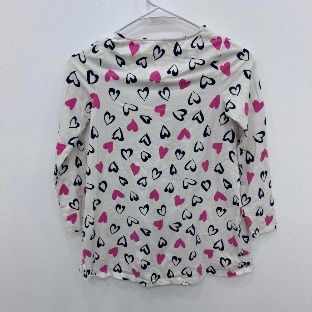 Lands End Stripes Like New Hearts Long Sleeve Dress Sz 7-8 blue pink